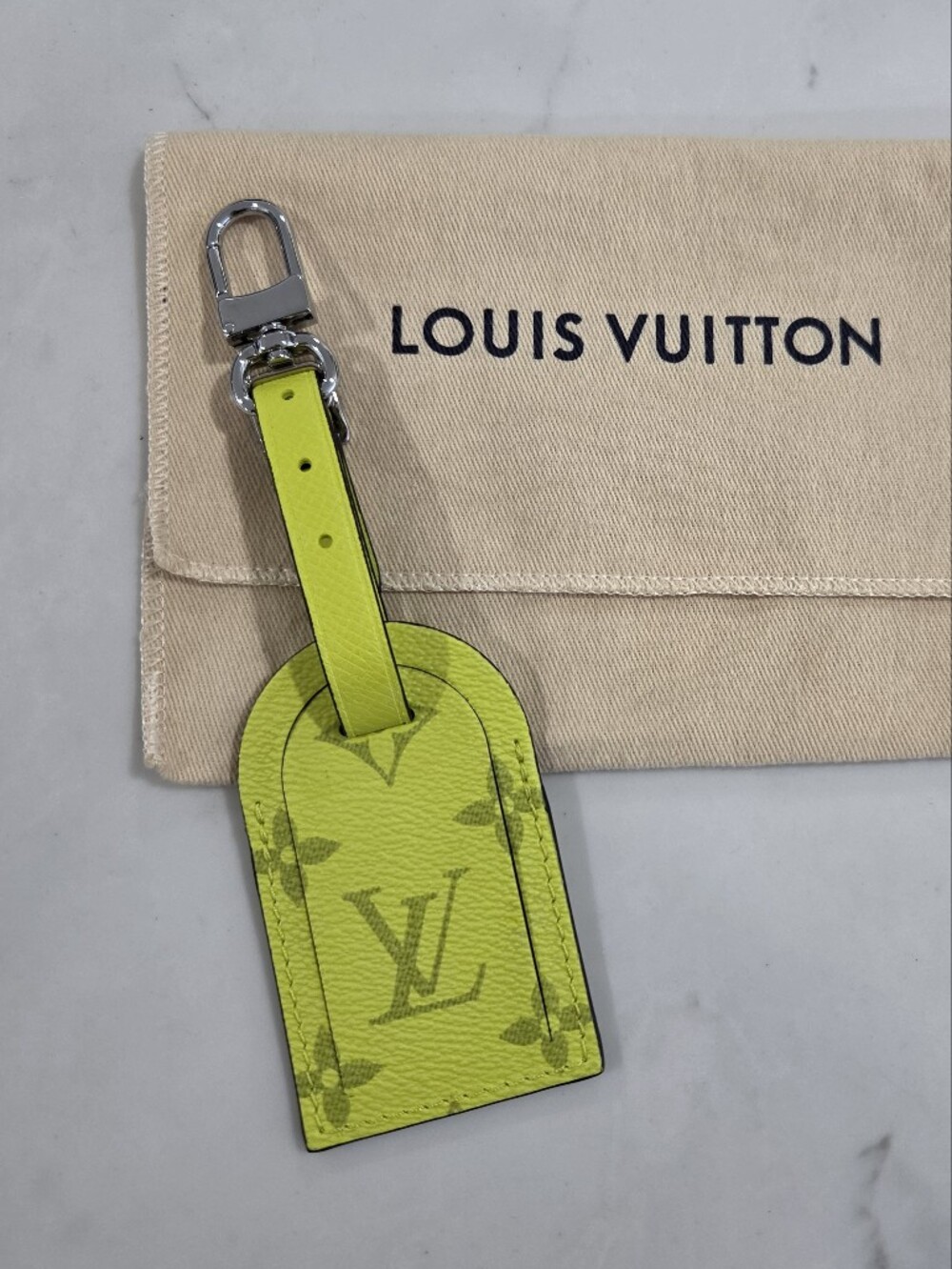 Louis Vuitton Monogram Taigaram Neon Yellow Luggage Tag Key Charm Key Clip